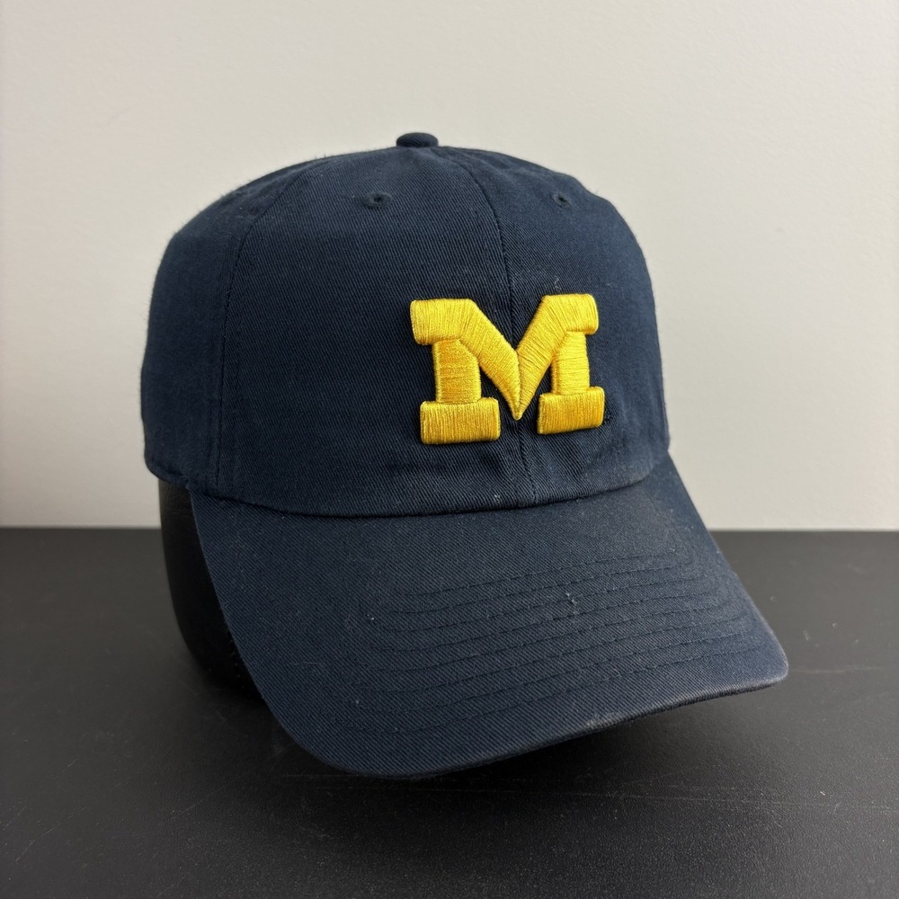 Michigan Wolverines Dad Hat Navy Blue Maize Yellow Block M Cotton Strapback Cap